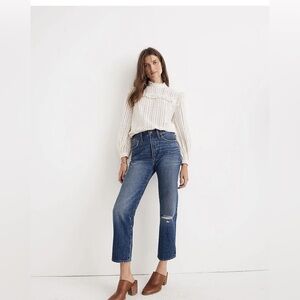 Madewell Classic Straight Jeans: Knee-Rip Edition (Size 26)